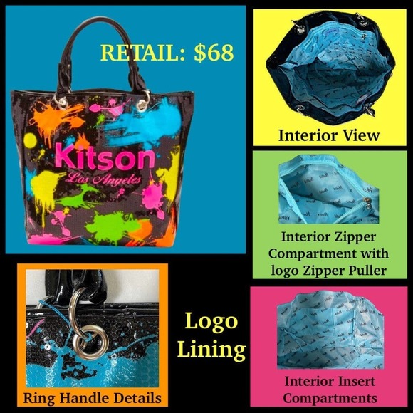 Kitson Los Angeles Authentic Paint Splat Color Sequins Large Tote bag Size L - Picture 2 of 4